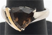 Sterling & 14k Gold Ring W Brown Stone