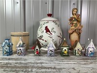 Bird House Ornaments, Cardinal Cookie Jar,