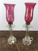 2 Cranberry Electric Lamps