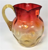 Amberina Blown Glass Pitcher, applied handle,