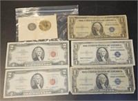 US Coins & Currency; Silver Certificates, Red Seal