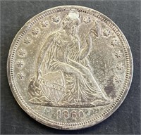 1860-O US Silver Dollar Seated Liberty repaired