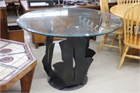 PEDESTAL COUNTER HEIGHT GLASS TABLE 33"