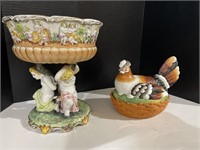 Hen on a Nest and Porcelain Tazza Center Piece