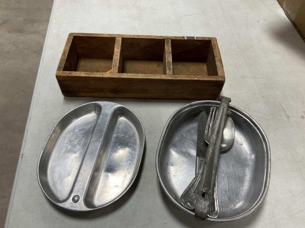 1942 U.S. Military Mess Kit and Sorter Wood Box