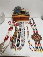 Native American Beaded Jewlery & Wooden Box