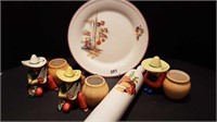 3 MARIACHI VASES + PLATE + ROLLING PIN