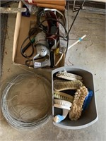 LARGE PLANE, DRILL, WIRE, SCRUB BRUSHES