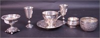 Six pieces of silver, some with sterling hallmarks