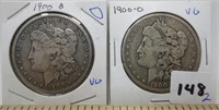 2 - 1900-O Morgan silver dollars