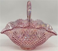 Large Pink Carnival Glass Basket