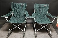 Green Coleman Folding Camp Rocking Chairs (2)