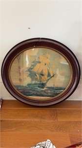 Antique framed sailing ship, old iron sides, US