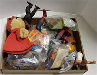 Vtg Toy Flat w/ Happy Meal Toys, Hand Puppet,