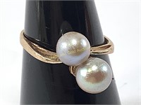 10K Gold Ring W/ Pearl Accents, Size 6.5