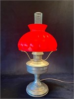 Electrified Alladin Oil Lamp & Cased Glass Shade
