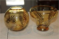 2 Pieces of Amber Art Glass