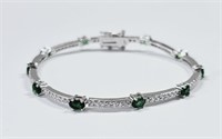 Sterling Silver Green & Clear CZ Tennis Bracelet