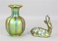 2 Pieces Zsolnay Porcelain Vase & Deer