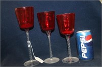 LOT OF THREE RED GLASS TEA LIGHT CANDLE HOLDERS