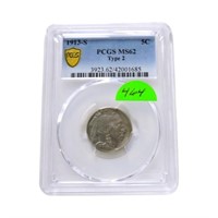 1913S Tpe II Buffalo nickel PCGS MS62