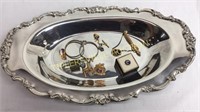 Silverplate tray and cufflinks, tie pine, clips