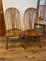 2 Solid oak Windsor style dining chairs