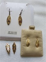 14K Gold Earrings (2 sets) and 18K over Sterling