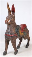 Large Folk Art Carved Wood Rabbit - Donkey