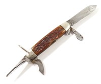 VTG WARDS 3.75" 4 BLADE POCKET KNIFE BONE HANDLES