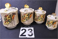 4 Vintage Lefton Basket Weave Autumn Canisters