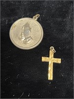 Vintage praying hands & cross pendant