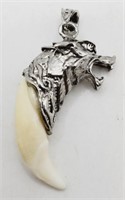 (U) Wolf Tooth Silvertone Pendant (2-1/4" long)