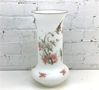 Large 14" white frosted hand-painted glass vase