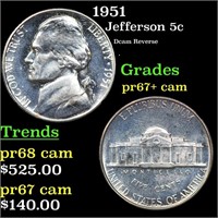 Proof 1951 Jefferson Nickel 5c Graded pr67+ cam BY