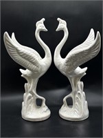 Vintage Crane Figures with Opalescent Glaze 15.5”