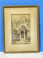 Framed Antique Sepia Tone Painting Signed by K.
