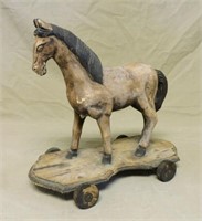 Folk Art Styled Carved Wooden Toy Horse.