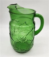 Retro Green Leaves Glass Pitcher w/ Ice Lip