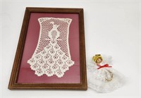 Framed Peacock Lace and Lace Doll