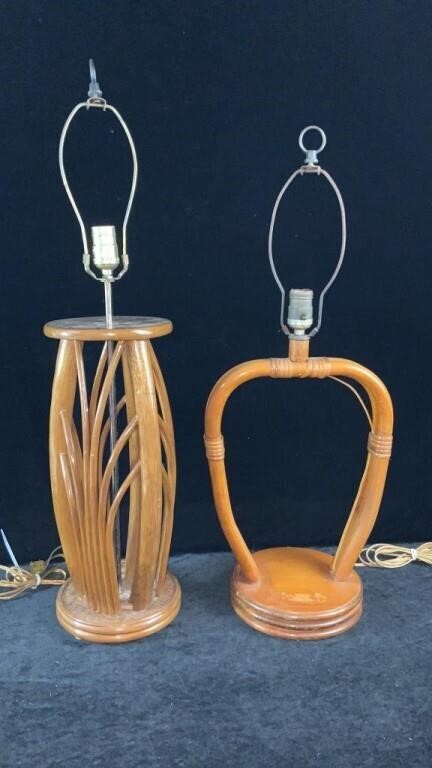 Pair of Bentwood & Rattan Table Lamps