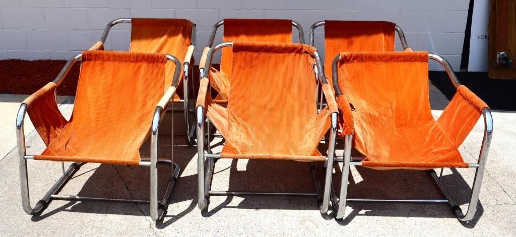 6 MCM orange slingback chairs w/ cushions, see pic