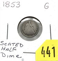 1853 Seated Liberty half dime