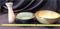 Frankoma Vase And 2 Pottery Bowls