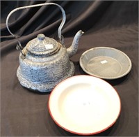 Enamel Ware Kettle And Bowls