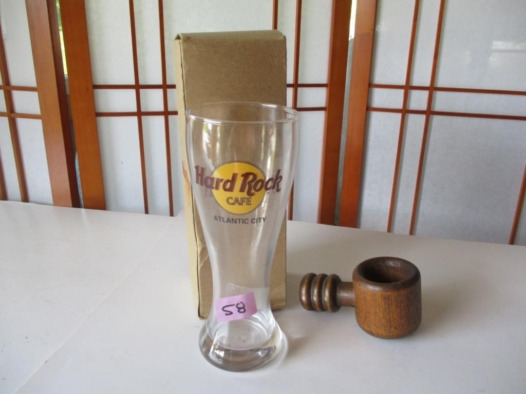 Wooden Nut Cracker and Hard Rock Glass