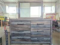 Modern Rustic 6-Drawer Dresser with Mirror, Has