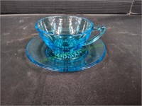 Blue Glass Teacup & Saucer