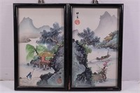 ARTIST SIGNED ORIENTAL WATERCOLOR ON FABRIC FRAMED