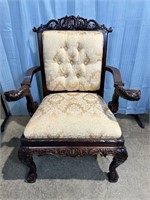 Mahogany Carved Captain's Chair, Fish Carvings
